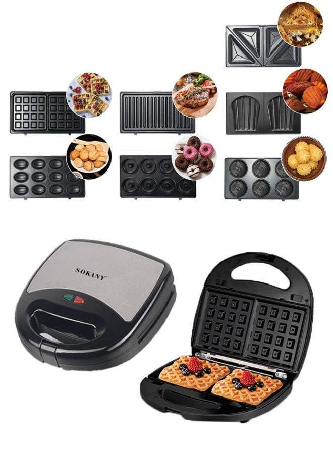 sokany 7-In-1 Anti-Stick Multi Snacks Maker, Sandwich-Grill-Waffle-Donut-Toast-Omelette-Loaf-Cookie Detachable Plates, Sandwich Heater maker for Home Kitchen,2 Slices, 800W SK-BBQ-140, Black. - Image 1